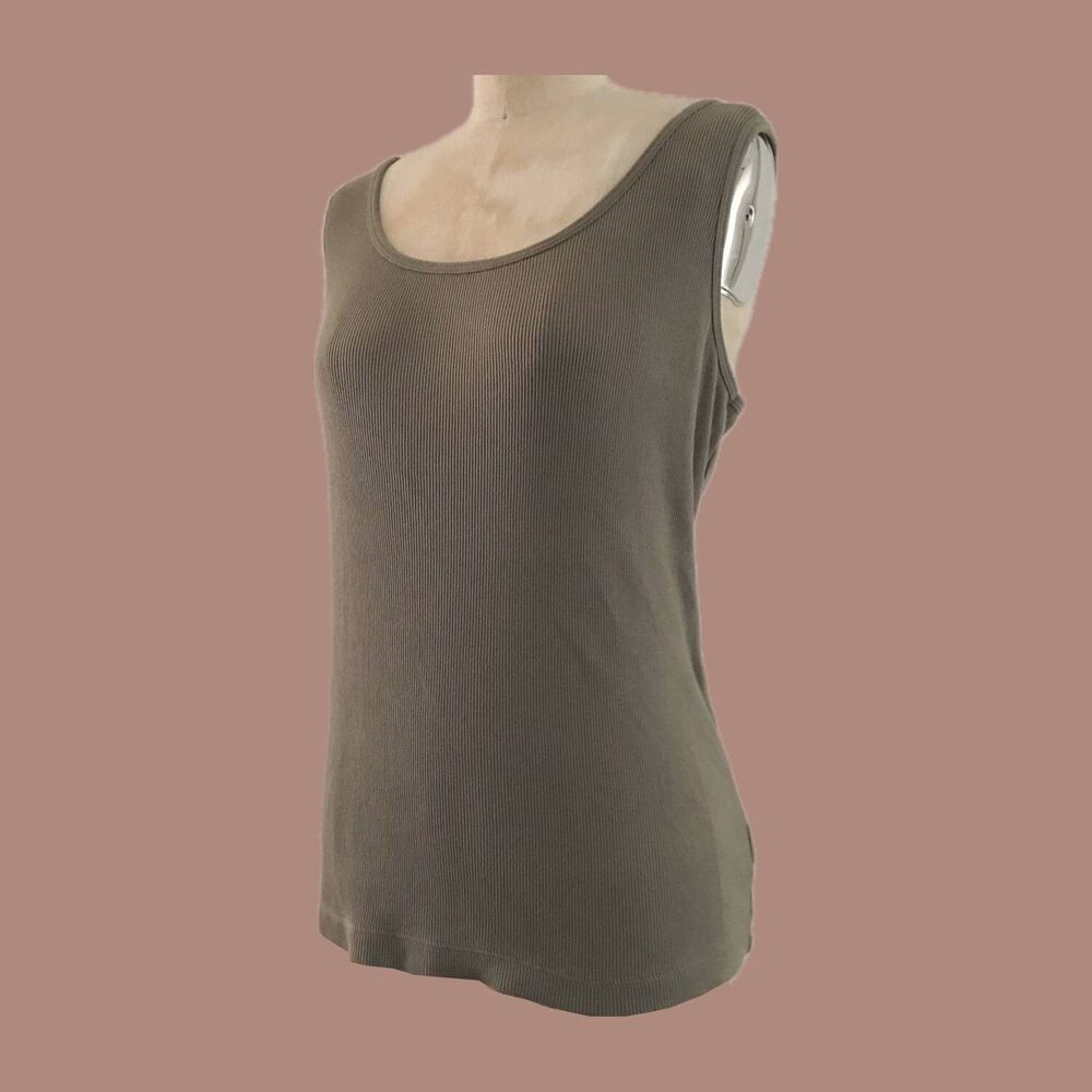 Vintage 1990s Mocha Brown Neutral Sleeveless Ribbed Knit Tank Top Womens L/XL